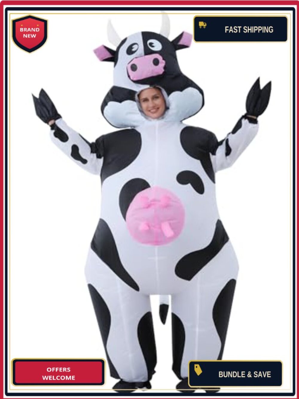 Inflatable Cow Costume Adult Plus Size Blow Up Suit Halloween